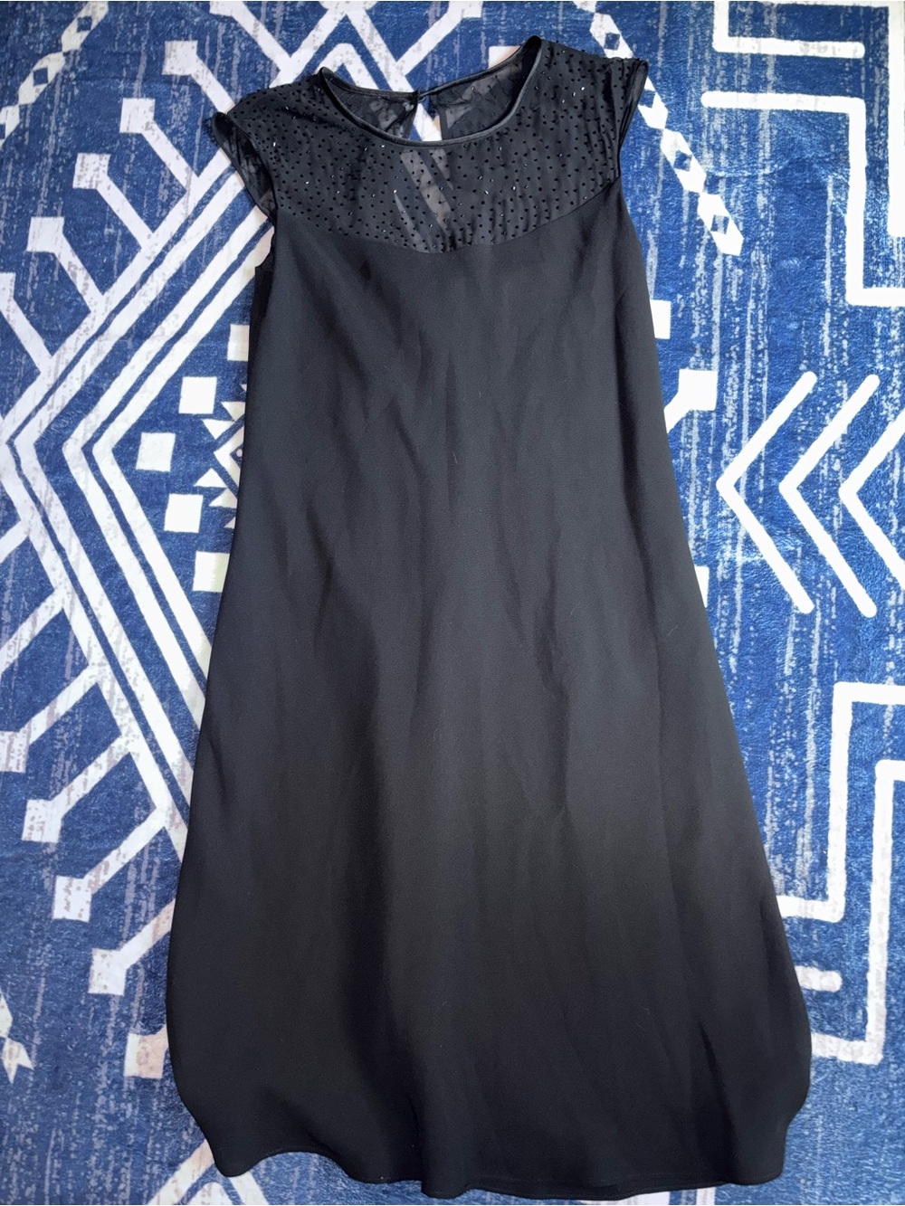 Donna Morgan Black Midi Dress with Sheer Studded Yoke